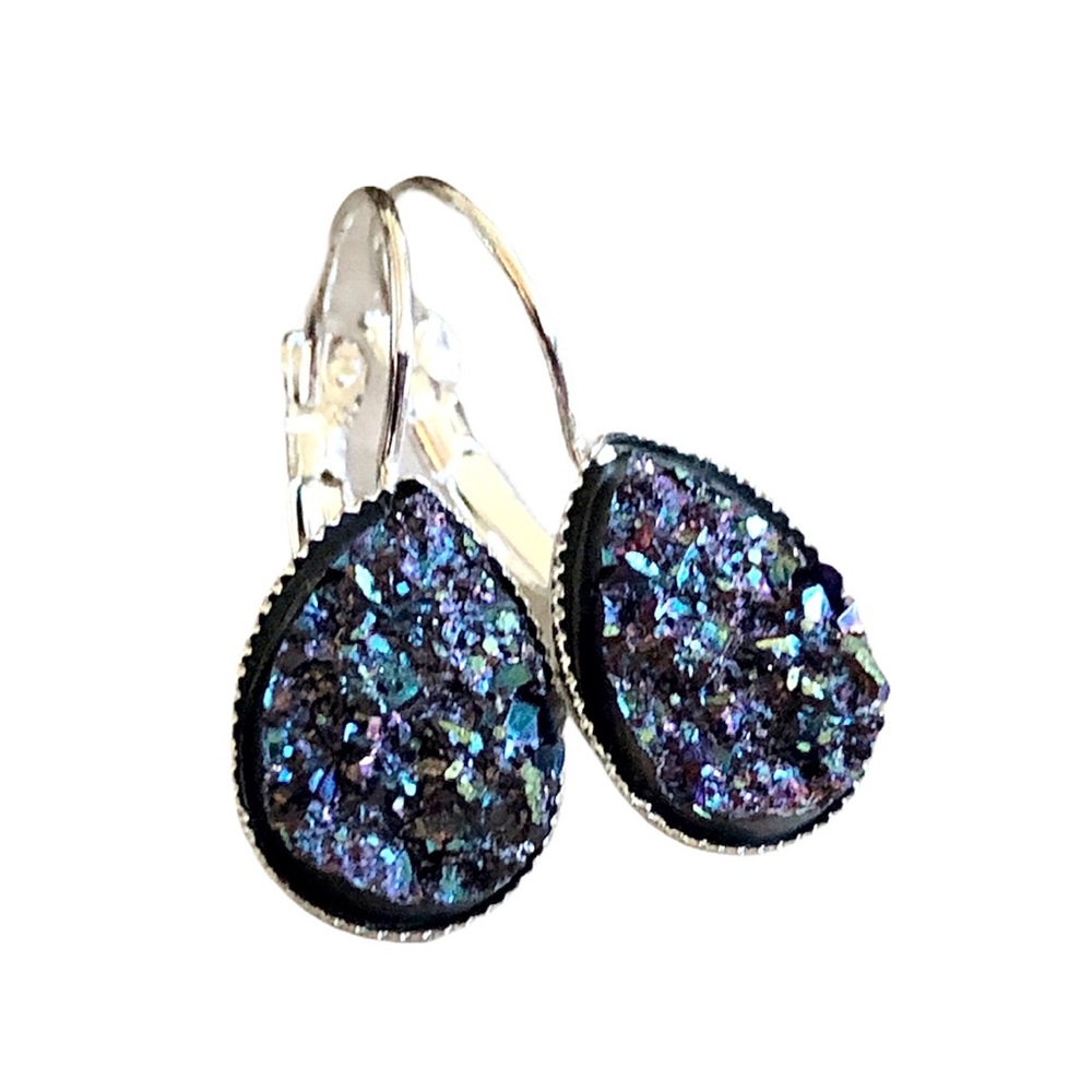 3 for 15🎀 light teal gunmetal Druzy style studs - Picture 6 of 7
